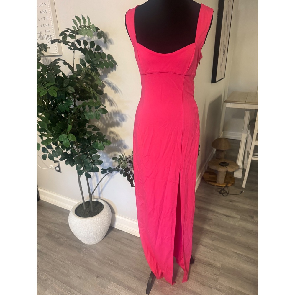 NBD Hot Pink Open Back Maxi Dress with Front Slit side zip and stretch M